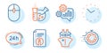 Seo timer, Cogwheel and Chemistry lab icons set. Time, Ship and Computer mouse signs. Vector