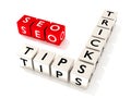 SEO tips and tricks concept illustration isolated dice Royalty Free Stock Photo