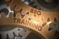 SEO Training on the Golden Cogwheels. 3D Illustration. Royalty Free Stock Photo