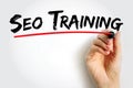 Seo Training - process of improving your website to increase visibility on popular search engines, text concept background Royalty Free Stock Photo