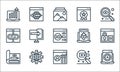 seo web development line icons. linear set. quality vector line set such as laptop, browser, paper, web search engine, cogwheel,