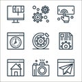 seo and web line icons. linear set. quality vector line set such as browser, camera, homepage, file, setting, web browser, Royalty Free Stock Photo