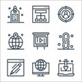 seo and web line icons. linear set. quality vector line set such as laptop, monitor, seo and web, link, video player, world, Royalty Free Stock Photo