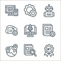 seo and website line icons. linear set. quality vector line set such as rank, search, map pointer, files, boost, cloud storage, Royalty Free Stock Photo