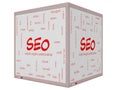 SEO Word Cloud Concept on a 3D cube Whiteboard Royalty Free Stock Photo
