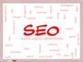 SEO Word Cloud Concept on a Whiteboard Royalty Free Stock Photo