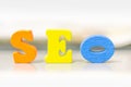 Seo word collected of wooden elements. Search Engine Optimization ranking concept. the idea of promote traffic to website.