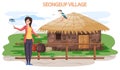 Seongeup village famous landmark of Jeju Island in south Korea. Thatched house, traditional hut