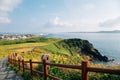 Seongsan Ilchulbong Tuff Cone trail in Jeju Island, Korea Royalty Free Stock Photo