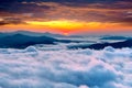 Seoraksan mountains is covered by morning fog and sunrise in korea.