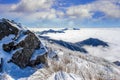 Seoraksan mountains is covered by morning fog in winter. Royalty Free Stock Photo