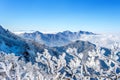 Seoraksan mountains is covered by morning fog in winter, Korea. Royalty Free Stock Photo