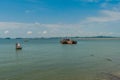 Barge anchored in ocean harbor