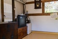 Seosan,South Korea-April 2020: Old Korean house small room with television and wooden shelf