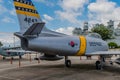 F-86F Sabre jet aircraft on display at seaside park