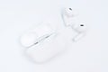 Seoul - 05.02.2023: Apple Air Pods Pro 2nd generation on white background top view.