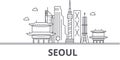 Seoul architecture line skyline illustration. Linear vector cityscape with famous landmarks, city sights, design icons