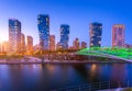 Seoul city with Beautiful at night, Central park in Songdo International Business District, Incheon South Korea Royalty Free Stock Photo