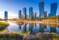 Seoul city with Beautiful sunset, Central park in Songdo International Business District, Incheon South Korea Royalty Free Stock Photo