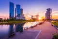 Seoul city with Beautiful sunset, Central park in Songdo International Business District, Incheon South Korea Royalty Free Stock Photo