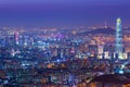 Seoul city and downtown skyline and skyscraper at night, The best view of South Korea with Lotte world mall, South Korea. Royalty Free Stock Photo