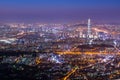 Seoul city and downtown skyline and skyscraper at night, Royalty Free Stock Photo