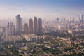 Seoul city and Downtown skyline in Sunset in Misty day