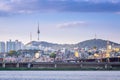 Seoul city and Han River in the evening and n seoul tower behind, seoul, south korea Royalty Free Stock Photo