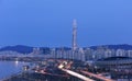 Seoul City at nightt and han river South Korea. Royalty Free Stock Photo