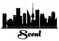 Seoul City skyline black and white silhouette.