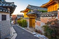 Seoul city skyline with Bukchon Hanok village in South Korea