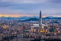 Seoul City skyline and downtown and skyscraper at night  is The best view and beautiful of South Korea at Namhansanseong mountain Royalty Free Stock Photo