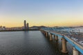 Seoul City Skyline and Han river with seoul tower at Dongjak bridge in Seoul South Korea