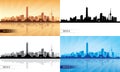 Seoul city skyline silhouettes set