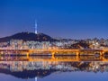 Seoul city skyline and skyscraper in and han river, South Korea Royalty Free Stock Photo