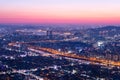 Seoul City and skyline with skyscrapers in Sunset, Han river in Aerial view of Yongma Mountain or Yongmasan Royalty Free Stock Photo