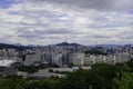 Seoul city skyline and Seoul tower modern building and architecture, Beautiful clouds flow through Royalty Free Stock Photo