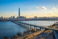 Seoul city skyline with view of Han River in Seoul, South Korea Royalty Free Stock Photo