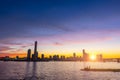 Seoul city Skyscrapers at night along the Hangang River after sunset at twilight and the sky with beautiful colors at yeouido, Royalty Free Stock Photo