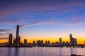 Seoul city Skyscrapers at night along the Hangang River after sunset at twilight and the sky with beautiful colors at yeouido, Royalty Free Stock Photo