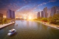 Seoul city in sunset, Central park in Songdo District, Incheon S