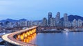 Seoul City at Sunset and han river South Korea. Royalty Free Stock Photo