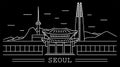 Seoul city, white line art with black backgrounds