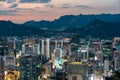 Seoul cityscape panoramic sunset view in South Korea Royalty Free Stock Photo