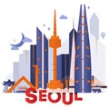 Seoul culture travel night set vector illustration