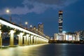 Seoul Han River Night View, Jamsil Railway Bridge Royalty Free Stock Photo