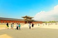 SEOUL, KOREA - AUGUST 14, 2015: People visiting Gyeongbokgung Palace - the main royal palace of the Joseon dynasty - Seoul, South