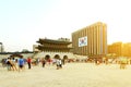 SEOUL, KOREA - AUGUST 14, 2015: People walking inside Gyeongbokgung Palace - the main royal palace of the Joseon dynasty - Seoul,