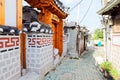 SEOUL, KOREA - AUGUST 09, 2015: Traditional houses of residential area at Seochon Hanok Village in Seoul, South Korea Royalty Free Stock Photo