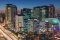Twilight view of office buildings and traffic in Songpa-gu, Seoul